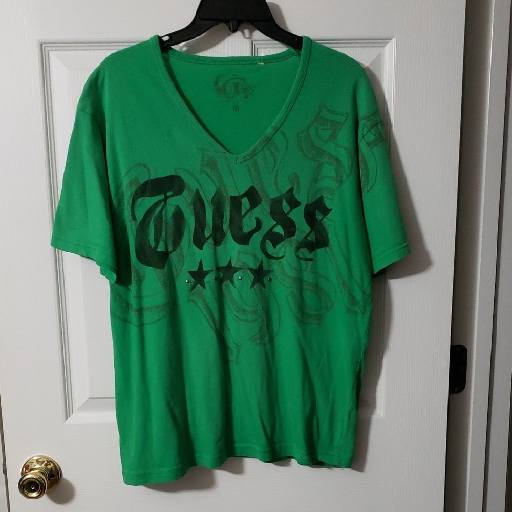 Guess Green V-Neck Short Sleeve Tee